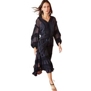 Ulla Johnson Althea Dress Midi Ruffle Long Sleeve Midnight Blue Size 4